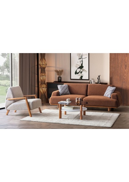 Linz Koltuk Takımı - Turuncu - Krem