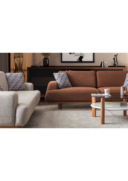 Linz Koltuk Takımı - Turuncu - Krem fırsatları