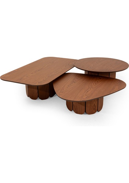 Mandala Ceviz Sehpa Seti - Geometrik