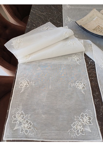 Ipekset Tohum Işi 5'li Salon Örtü Takımı Ödemiş keteni (%50 Ipeği - %50 Keteni)üzerine Krem - Çeyizlik sade şık ürünümüz evinizin asaletini arttıracak indirimleri