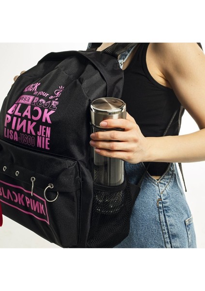 Black Pink Baskılı Laptop Sırt Çantası Piersingli modelleri