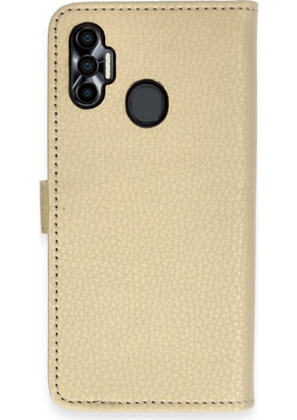 Tecno Spark 7 Pro Kılıf Trend S Plus Kapaklı Kılıf - Gold 13