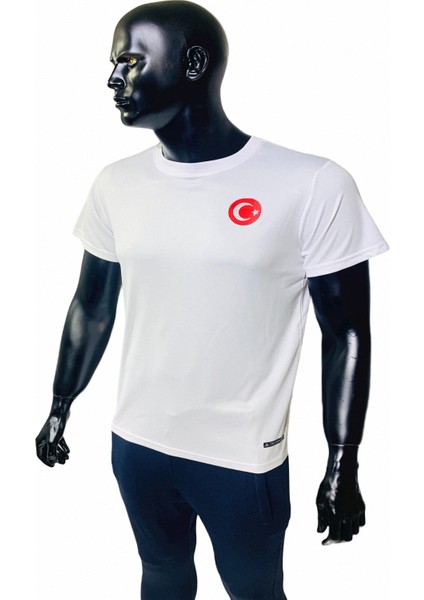 Erkek Beyaz Türkiye A Milli Takım Logolu Günlük Spor Koşu Tişört modelleri
