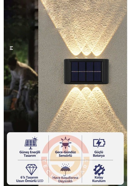 Modern 6ledli Solar Duvar Lamba Dekorasyon Aydınlatma Aplik Güneş Enerji Gün Işığı 2 Li Set fiyatları