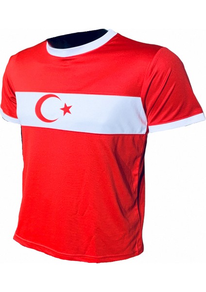 Erkek Kırmızı Beyaz Türk Milli Logolu Fitness Günlük Spor Koşu Parçalı Tişört