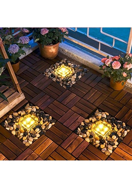 Solar Güzeş Enerjili Buz Cam Zemin Dekoratif Bahçe Aydınlatma 4 LED Li Kristal (1 Adet )
