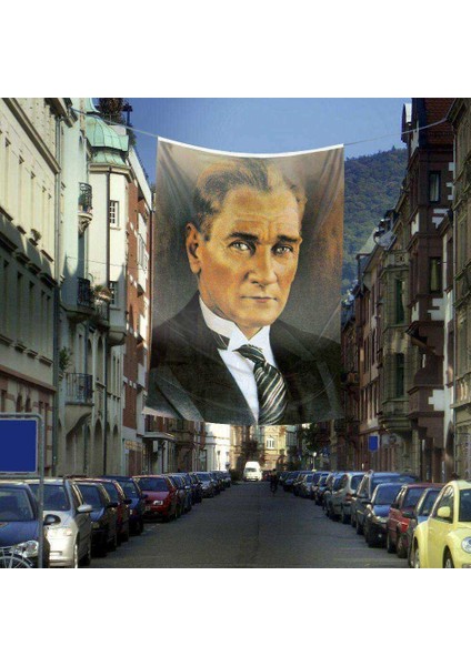 Sivil Mustafa Kemal Atatürk Portre Poster Dış Cephe Bayrağı - 4x6 Metre