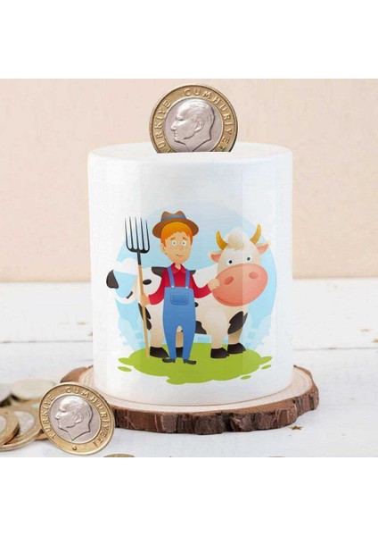 Mutlu Inek ve Çiftçi Adam Baskılı Para Birikim KUMBARASI-12750