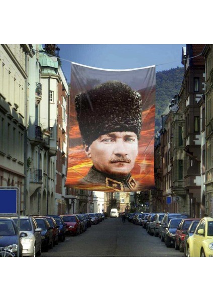 Kalpaklı Gazi Mustafa Atatürk Poster Cephe Bayrağı -Bayrak - 4x6 Metre