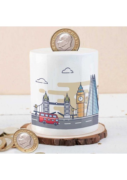 London Çizimsel Manzara Para Birikim KUMBARASI-KB4592