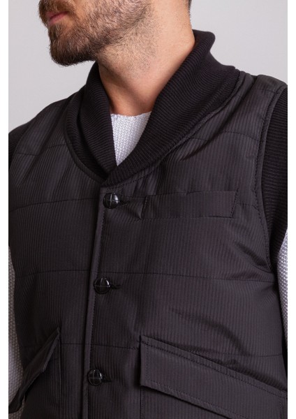 Çizgi Desenli Siyah Renk Slim Fit Şal Yaka Erkek Yelek fiyatları