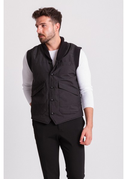 Çizgi Desenli Siyah Renk Slim Fit Şal Yaka Erkek Yelek fırsatları