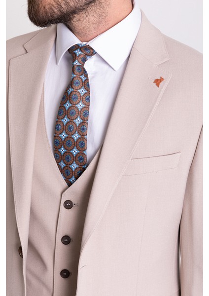 Duz Bej Rengi Slim Fit Klasik Erkek Takım Elbise modelleri