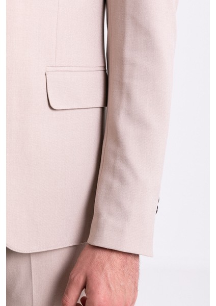 Duz Bej Rengi Slim Fit Klasik Erkek Takım Elbise fırsatları