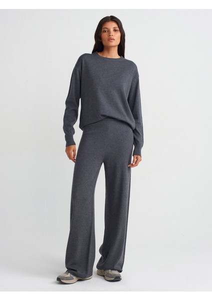 70163 Beli Lastikli Triko Pantolon-Füme M.