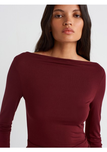 31213 Kayık Yaka Uzun Kollu Top-Bordo fırsatları