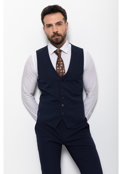 Düz Lacivert Renk Slim Fit Klasik Erkek Yelek modelleri