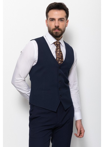 Düz Lacivert Renk Slim Fit Klasik Erkek Yelek fırsatları