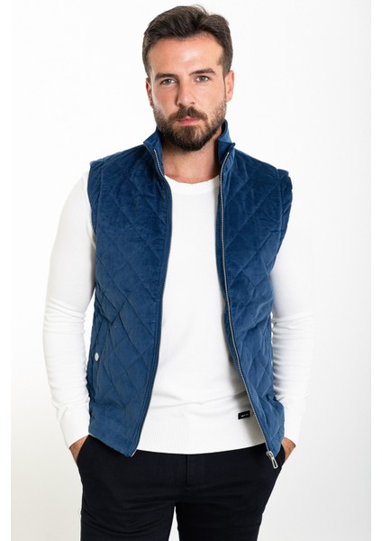 Kapitone Indigo Slim Fit Hakim Yaka Erkek Yelek modelleri