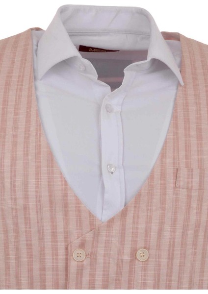 Kareli Somon Rengi Slim Fit Kruvaze Erkek Yelek fiyatları