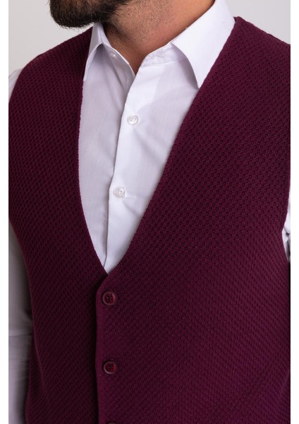 Dokulu Bordo Slim Fit Triko Erkek Yelek fiyatları