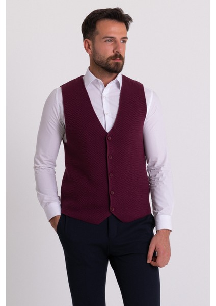 Dokulu Bordo Slim Fit Triko Erkek Yelek modelleri