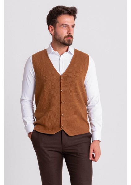Dokulu Slim Fit Triko Erkek Yelek