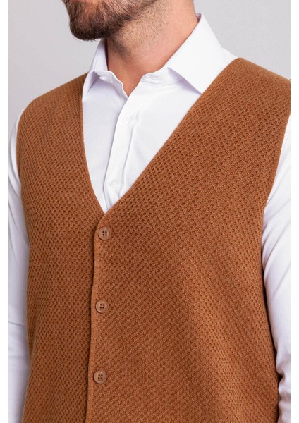 Dokulu Slim Fit Triko Erkek Yelek
