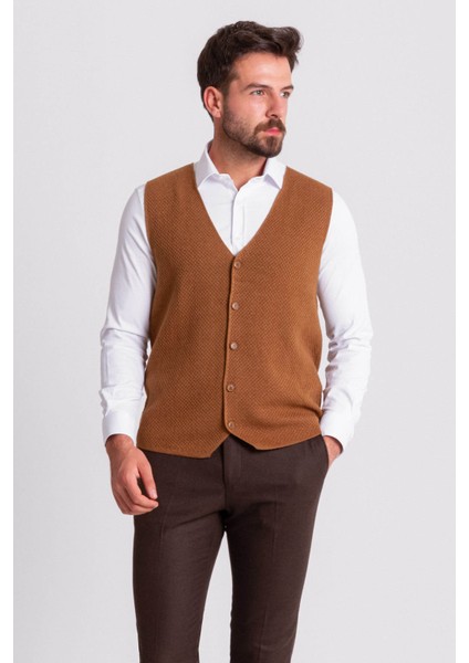 Dokulu Slim Fit Triko Erkek Yelek