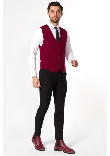 Çizgili Bordo Siyah Renk Slim Fit Triko Erkek Yelek fiyatları