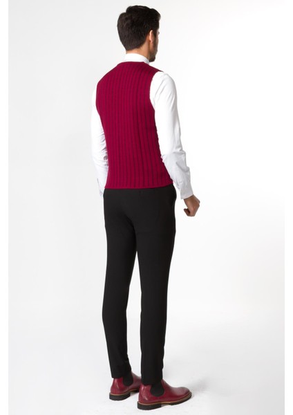 Çizgili Bordo Siyah Renk Slim Fit Triko Erkek Yelek fırsatları