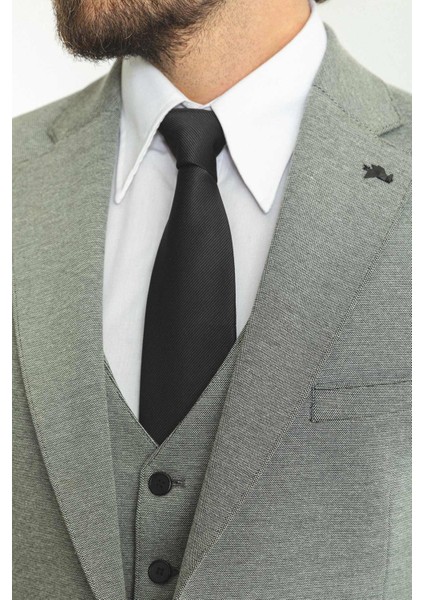 Desenli Gri Slim Fit Mono Yaka Yün Erkek Takım Elbise