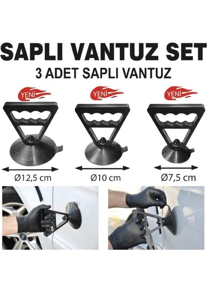 Göçük Çektirme Vantuzu Seti 3 Ad Saplı Vantuz 12,5cm 10CM 7,5cm