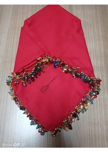 El Emeği Kristal Damla Boncuklu Yazma ,tülbent Yemeni, Fular ,4 Kenar Oyalı