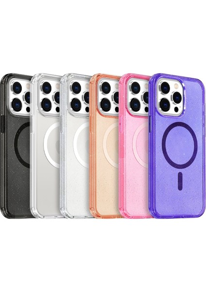 Denza Case Apple iPhone 16 Pro Kılıf Renkli Simli Magsafe Kapak - Pembe