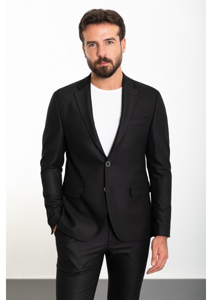 Düz Siyah Slim Fit Mono Yaka İpli Erkek Takım Elbise fırsatları