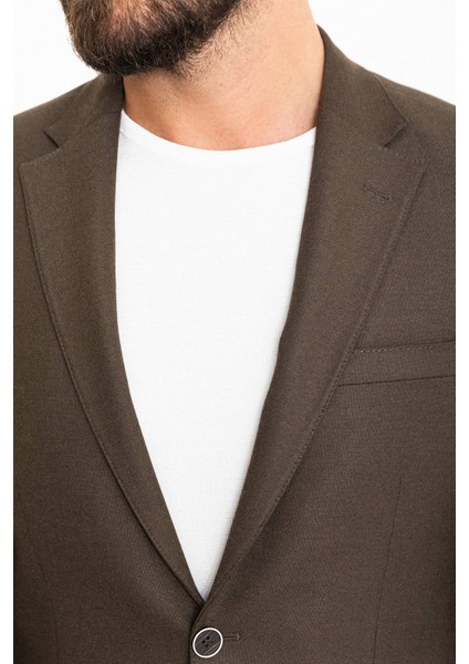 Düz Kahverengi Slim Fit Mono Yaka İpli Erkek Takım Elbise fiyatları