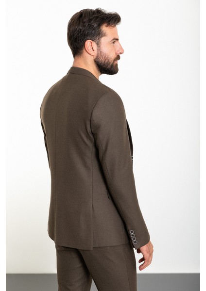 Düz Kahverengi Slim Fit Mono Yaka İpli Erkek Takım Elbise indirimleri