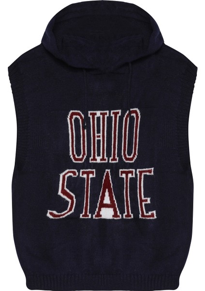 Yazı Sloganlı Kapüşonlu Süveter Lacivert fiyatları