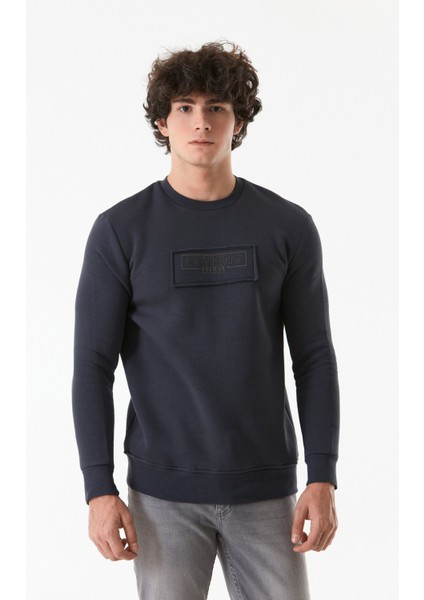 Yazı Baskılı Bisiklet Yaka Sweatshirt