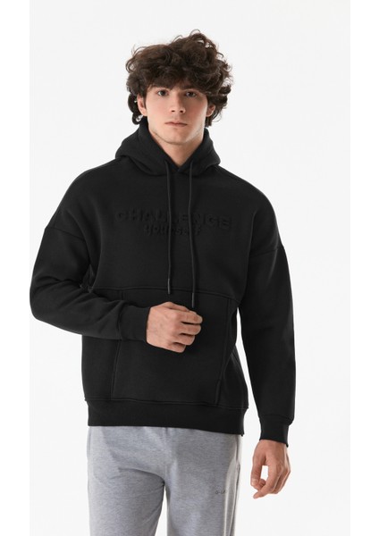 Kabartma Baskılı Kapüşonlu  Kanguru Cepli Sweatshirt