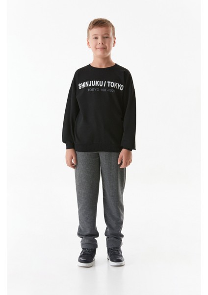 Yazı Baskılı Bisiklet Yaka Erkek Çocuk Sweatshirt