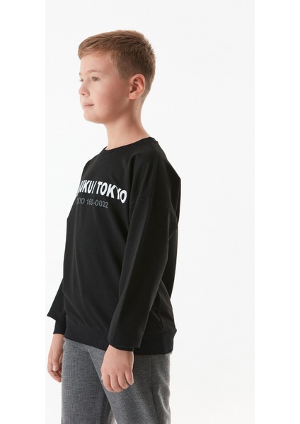 Yazı Baskılı Bisiklet Yaka Erkek Çocuk Sweatshirt