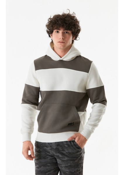 Renk Bloklu Kanguru Cepli Kapüşonlu Sweatshirt