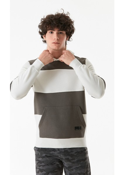 Renk Bloklu Kanguru Cepli Kapüşonlu Sweatshirt modelleri