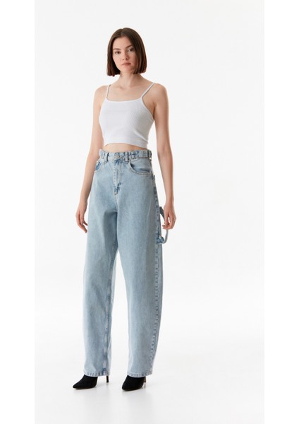 Kemerli Yüksek Bel Slouchy Jean fırsatları