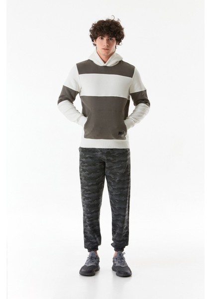 Renk Bloklu Kanguru Cepli Kapüşonlu Sweatshirt