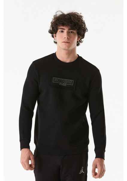 Yazı Baskılı Bisiklet Yaka Sweatshirt