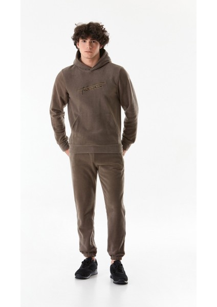 Yazı Nakışlı Kanguru Cepli Kapüşonlu Polar Sweatshirt fırsatları