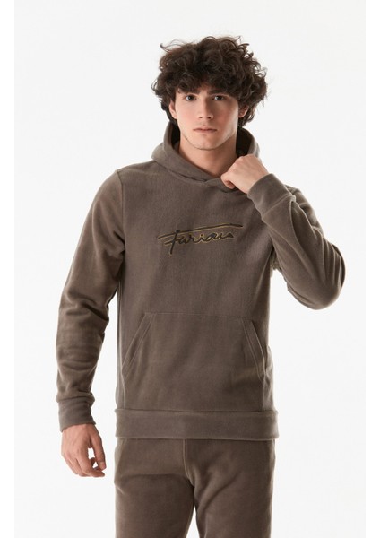 Yazı Nakışlı Kanguru Cepli Kapüşonlu Polar Sweatshirt indirimleri